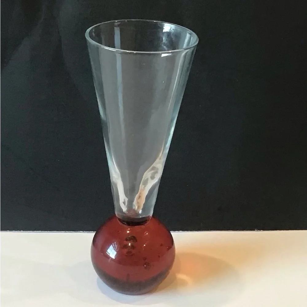 Vintage Ruby Red Ball Cordial Liquer Shot Glass 4 1/2”